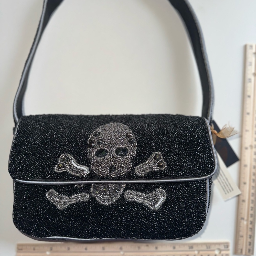 ‘STAUD TOMMY’ like Black and Silver Beaded Skull Shoulder Bag